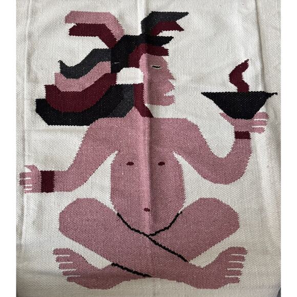 Southwestern Tapestry Blanket Art Hand Woven (?) Fringe Wall Hanging Rug READ - Picture 7 of 9